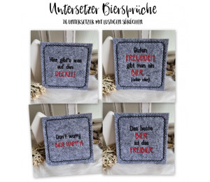 ADVENTSKALENDER 5. Dezember - Stickserie ITH - 26 Untersetzer Bier Sprüche